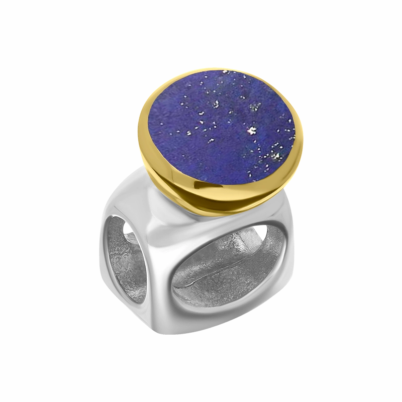 9ct Yellow Gold Sterling Silver Lapis Lazuli Stepping Stones 5mm Round Charm