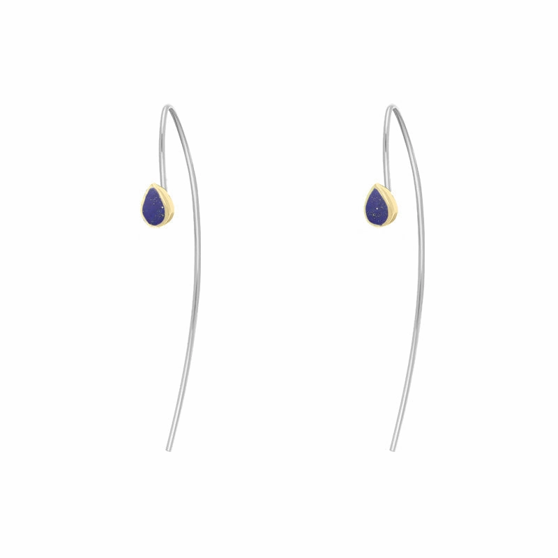 9ct Yellow Gold Sterling Silver Lapis Lazuli Stepping Stones 5x7mm Pear Drop Hook Earrings