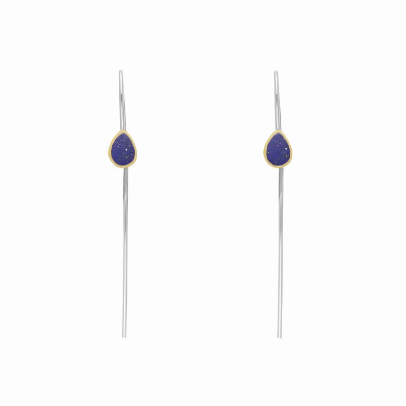 9ct Yellow Gold Sterling Silver Lapis Lazuli Stepping Stones 5x7mm Pear Drop Hook Earrings