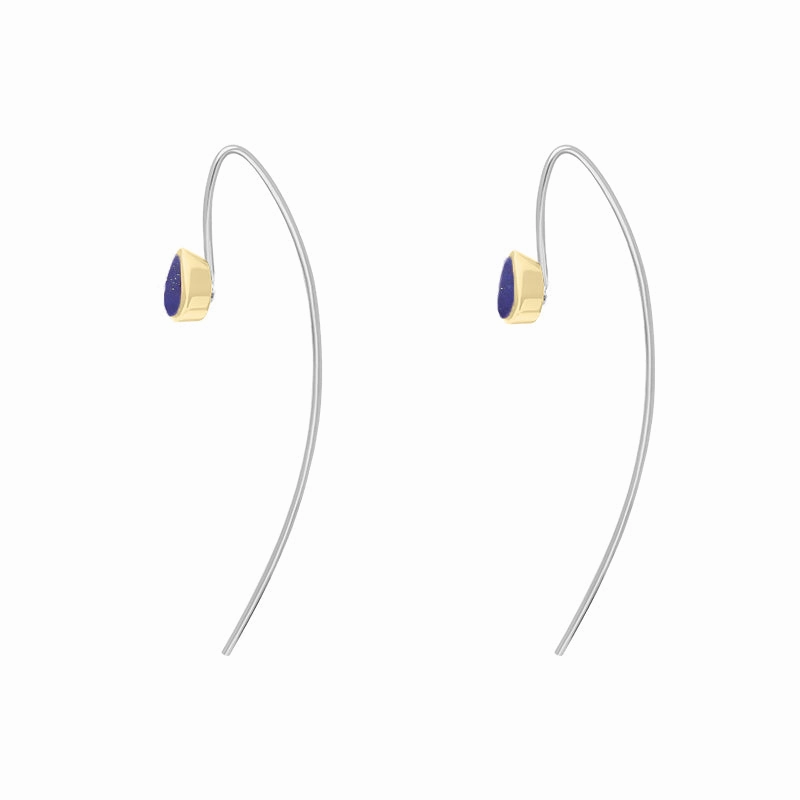 9ct Yellow Gold Sterling Silver Lapis Lazuli Stepping Stones 5x7mm Pear Drop Hook Earrings
