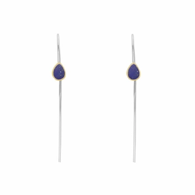 9ct Yellow Gold Sterling Silver Lapis Lazuli Stepping Stones 5x7mm Pear Drop Hook Earrings