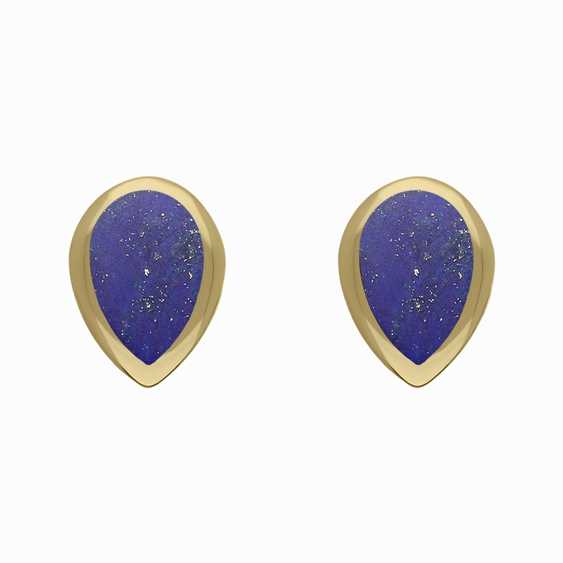9ct Yellow Gold Sterling Silver Lapis Lazuli Stepping Stones 5x7mm Pear Stud Earrings