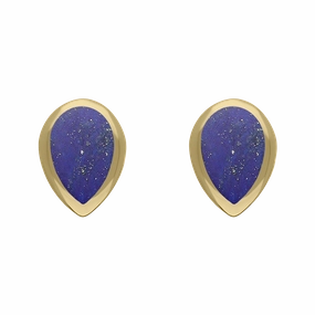 9ct Yellow Gold Sterling Silver Lapis Lazuli Stepping Stones 5x7mm Pear Stud Earrings