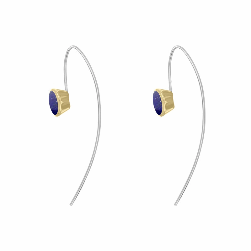 9ct Yellow Gold Sterling Silver Lapis Lazuli Stepping Stones 6x8mm Oval Hook Earrings