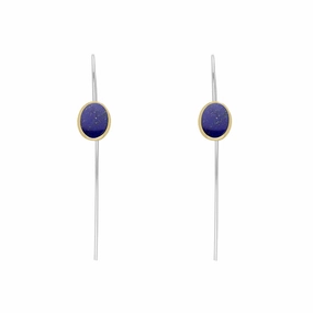 9ct Yellow Gold Sterling Silver Lapis Lazuli Stepping Stones 6x8mm Oval Hook Earrings