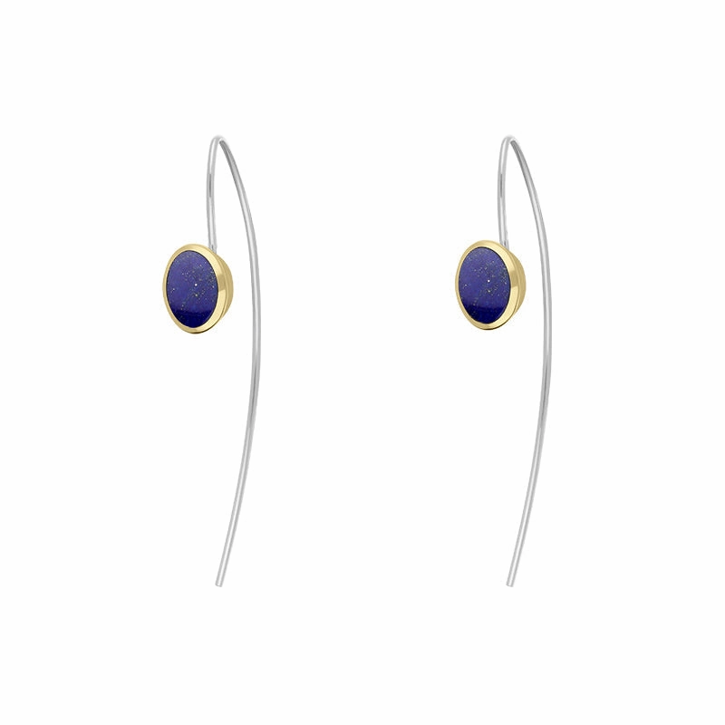 9ct Yellow Gold Sterling Silver Lapis Lazuli Stepping Stones 6x8mm Oval Hook Earrings