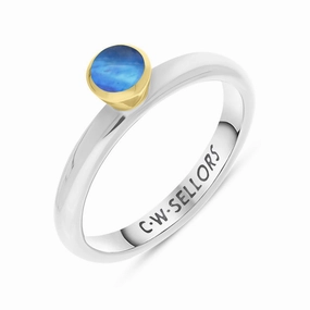 9ct Yellow Gold Sterling Silver Moonstone Stepping Stones 5mm Round Bezel Set Ring