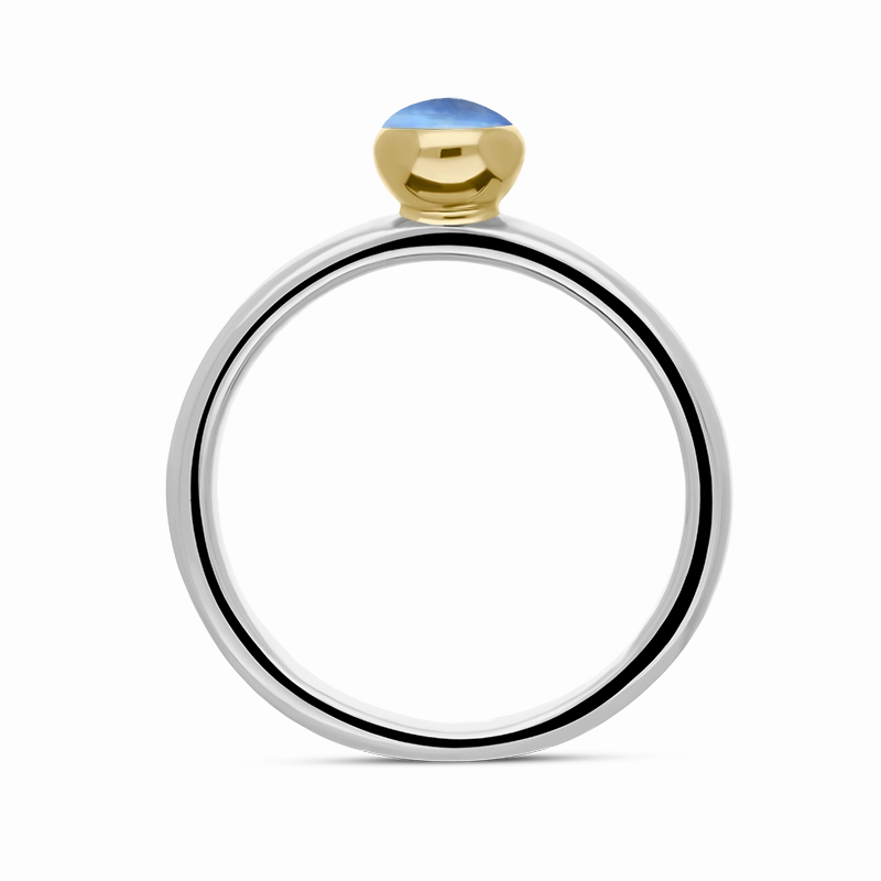 9ct Yellow Gold Sterling Silver Moonstone Stepping Stones 5mm Round Bezel Set Ring