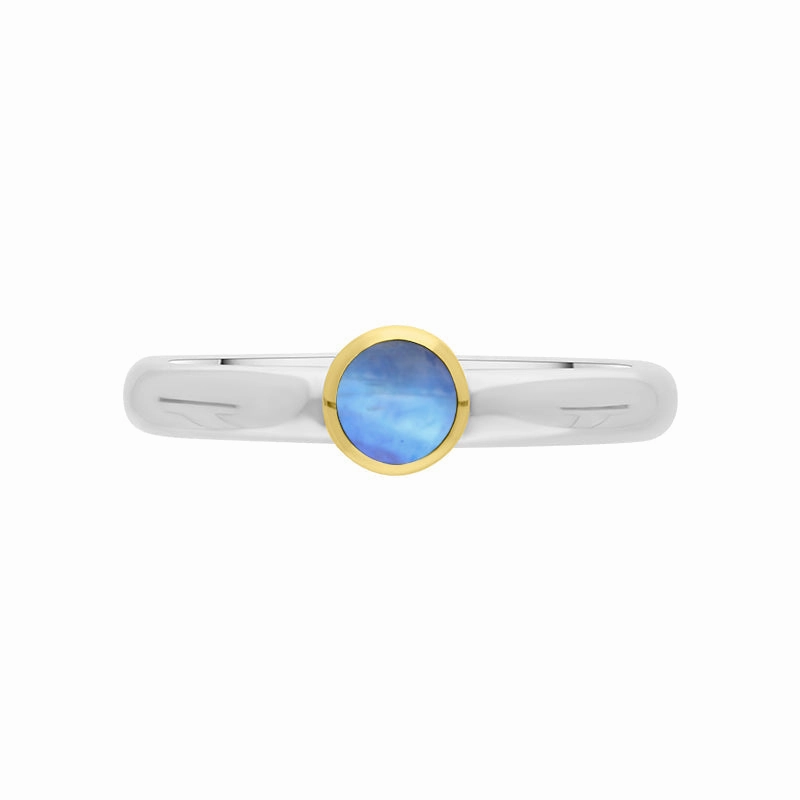 9ct Yellow Gold Sterling Silver Moonstone Stepping Stones 5mm Round Bezel Set Ring