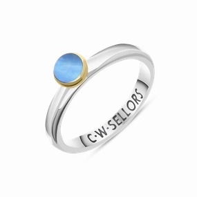 9ct Yellow Gold Sterling Silver Moonstone Stepping Stones 5mm Round Bezel Set Ring
