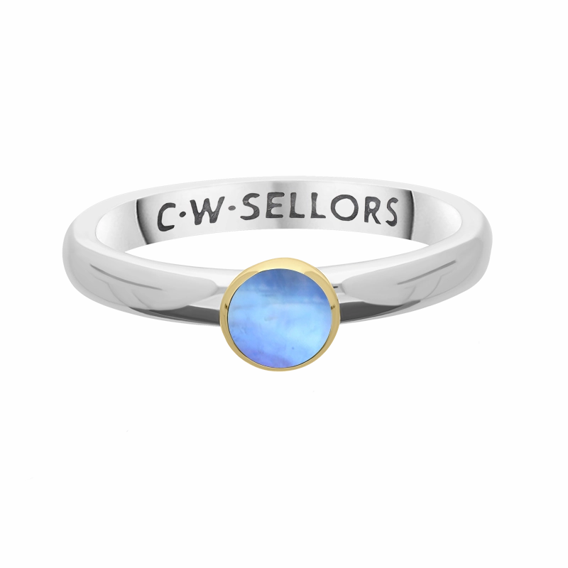 9ct Yellow Gold Sterling Silver Moonstone Stepping Stones 5mm Round Bezel Set Ring