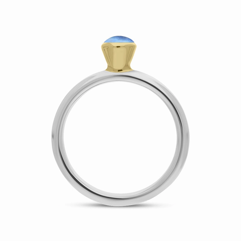 9ct Yellow Gold Sterling Silver Moonstone Stepping Stones 5mm Round Bezel Set Ring