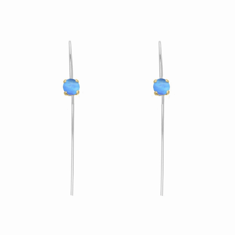 9ct Yellow Gold Sterling Silver Moonstone Stepping Stones 5mm Round Claw Set Hook Earrings