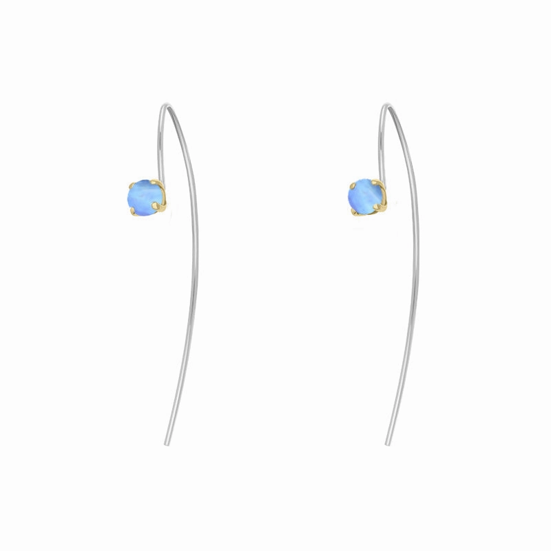 9ct Yellow Gold Sterling Silver Moonstone Stepping Stones 5mm Round Claw Set Hook Earrings