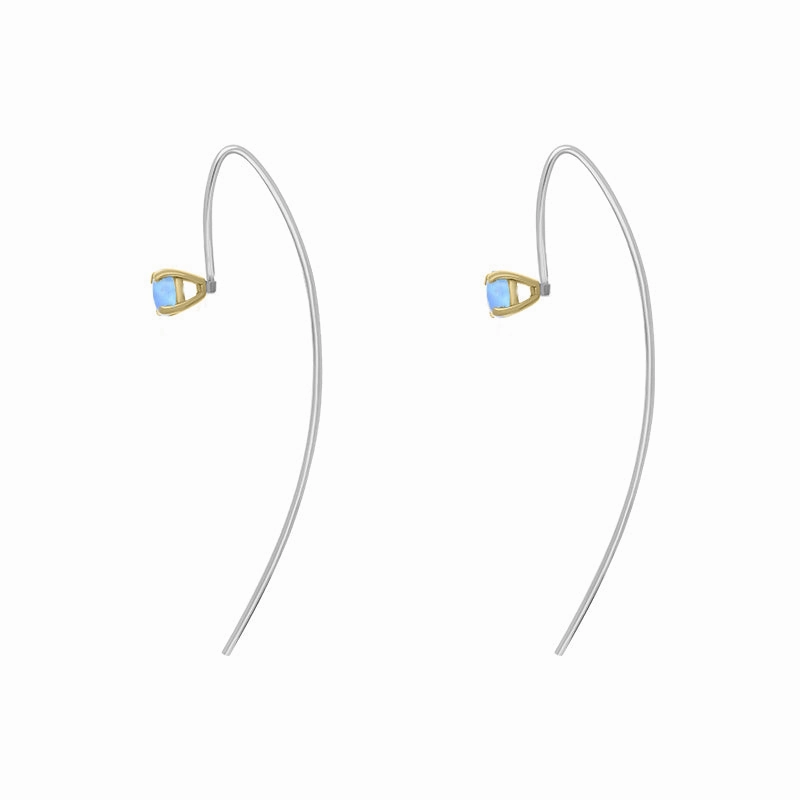9ct Yellow Gold Sterling Silver Moonstone Stepping Stones 5mm Round Claw Set Hook Earrings