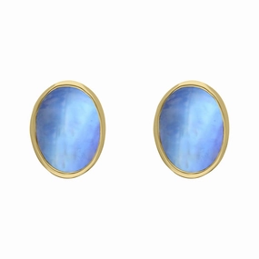 9ct Yellow Gold Sterling Silver Moonstone Stepping Stones 6x8mm Oval Stud Earrings