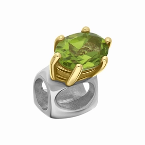 9ct Yellow Gold Sterling Silver Peridot Stepping Stones 4x7mm Oval Claw Set Charm