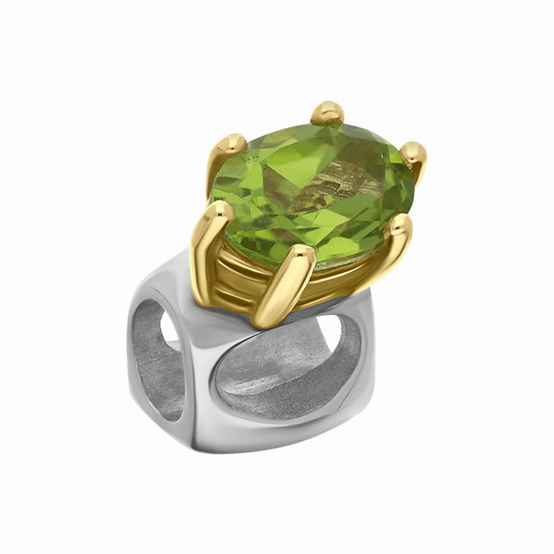 9ct Yellow Gold Sterling Silver Peridot Stepping Stones 4x7mm Oval Claw Set Charm