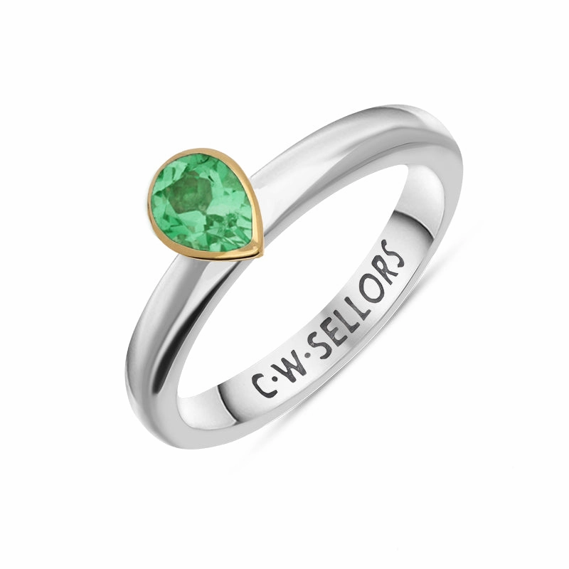 9ct Yellow Gold Sterling Silver Peridot Stepping Stones 5x7mm Pear Cut Bezel Set Ring