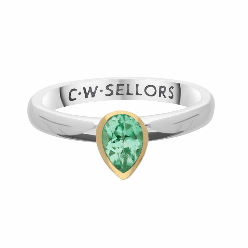 9ct Yellow Gold Sterling Silver Peridot Stepping Stones 5x7mm Pear Cut Bezel Set Ring