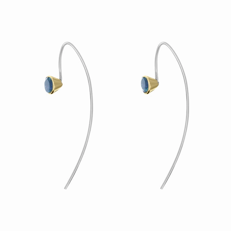 9ct Yellow Gold Sterling Silver Topaz Stepping Stones 5mm Round Hook Earrings