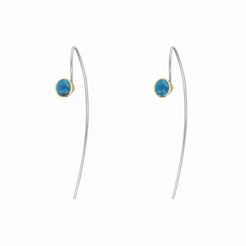 9ct Yellow Gold Sterling Silver Topaz Stepping Stones 5mm Round Hook Earrings