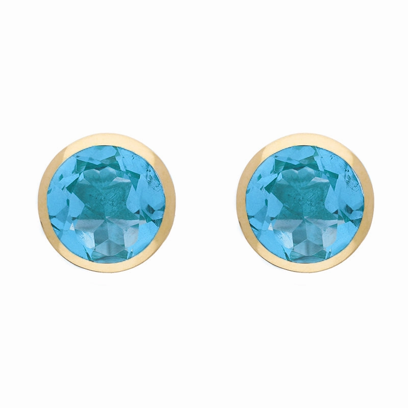 9ct Yellow Gold Sterling Silver Topaz Stepping Stones Round Stud Earrings