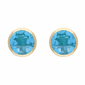 9ct Yellow Gold Sterling Silver Topaz Stepping Stones Round Stud Earrings