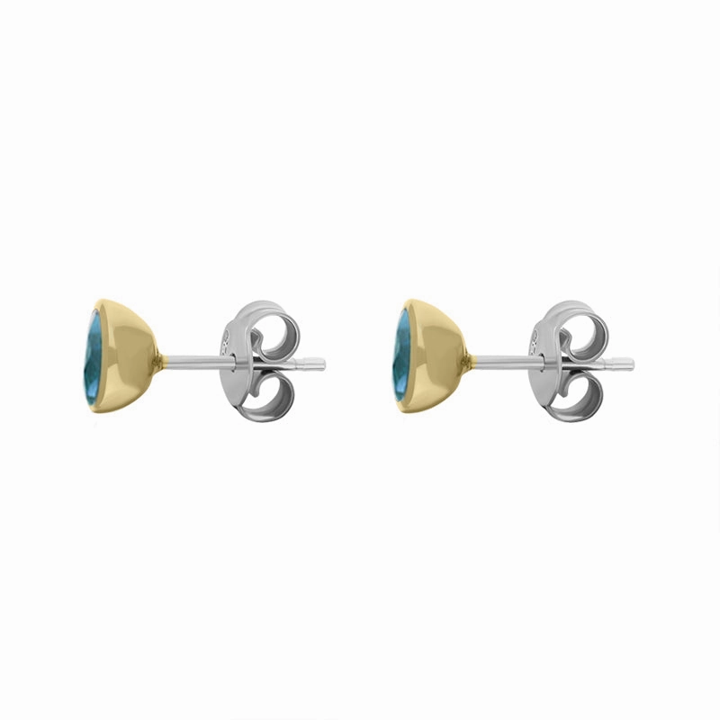 9ct Yellow Gold Sterling Silver Topaz Stepping Stones Round Stud Earrings