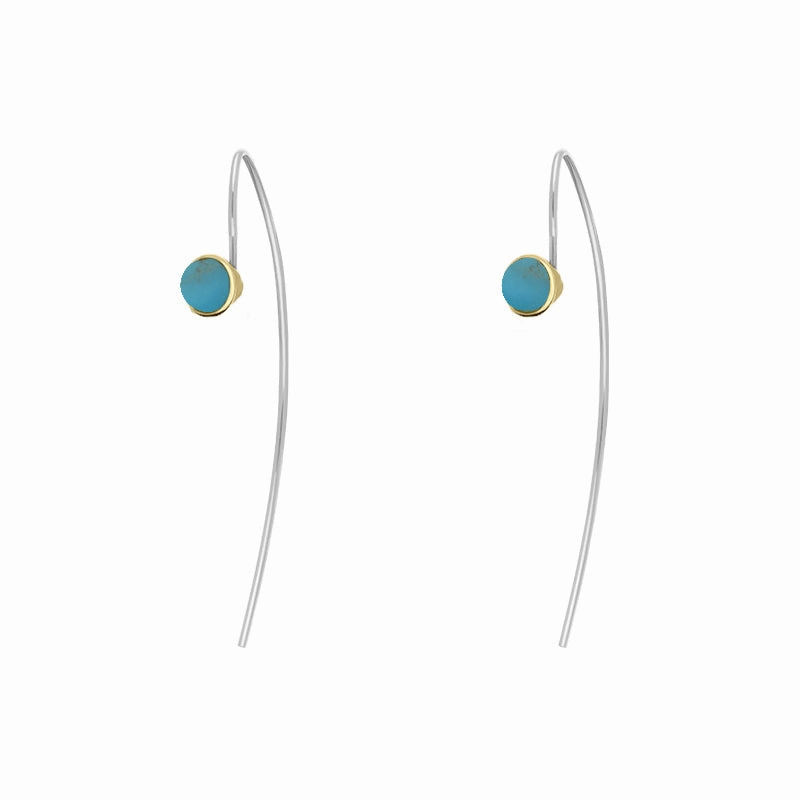 9ct Yellow Gold Sterling Silver Turquoise Stepping Stones 5mm Round Hook Earrings