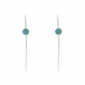 9ct Yellow Gold Sterling Silver Turquoise Stepping Stones 5mm Round Hook Earrings
