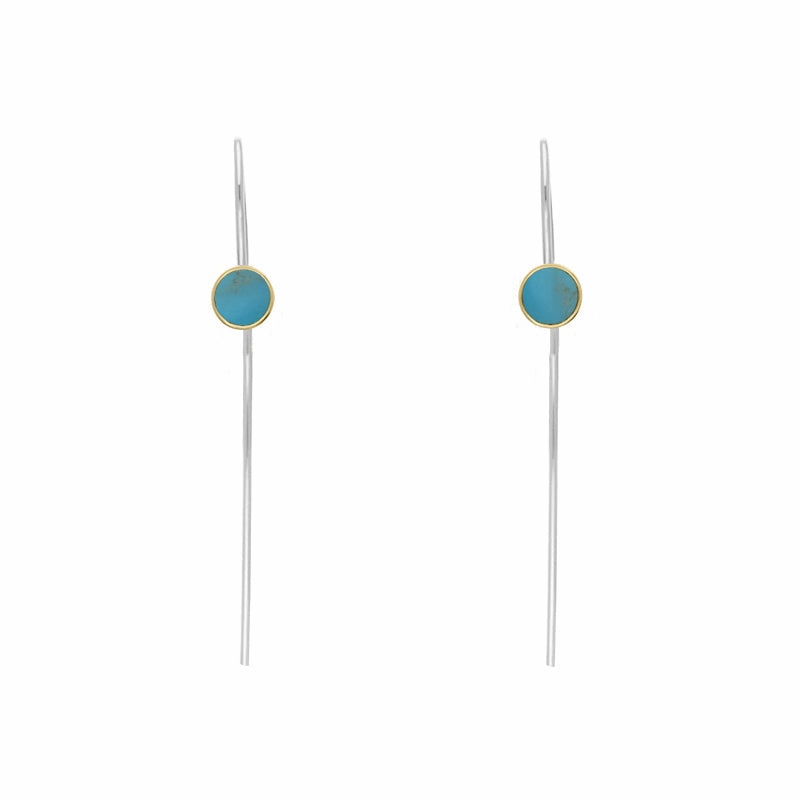 9ct Yellow Gold Sterling Silver Turquoise Stepping Stones 5mm Round Hook Earrings