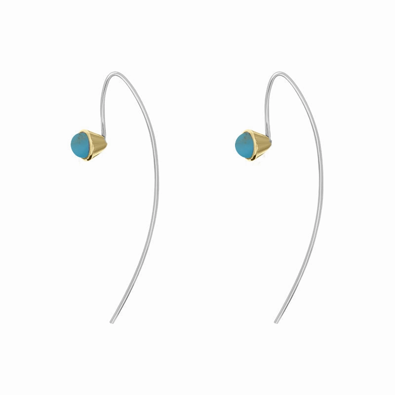 9ct Yellow Gold Sterling Silver Turquoise Stepping Stones 5mm Round Hook Earrings