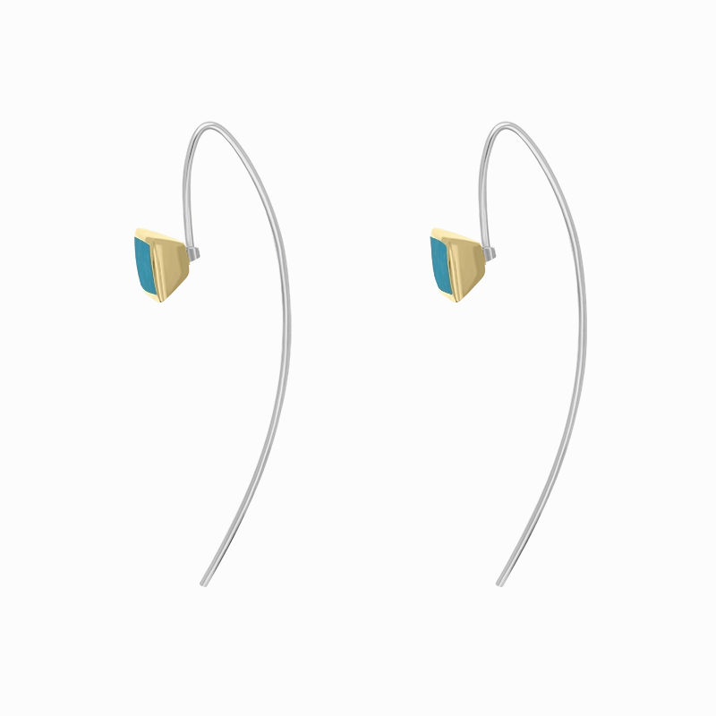 9ct Yellow Gold Sterling Silver Turquoise Stepping Stones 5mm Square Hook Earrings