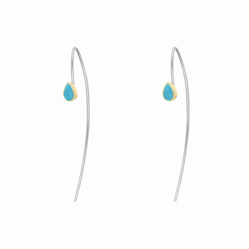 9ct Yellow Gold Sterling Silver Turquoise Stepping Stones 5x7mm Pear Drop Hook Earrings