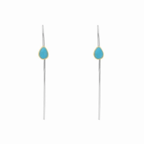 9ct Yellow Gold Sterling Silver Turquoise Stepping Stones 5x7mm Pear Drop Hook Earrings