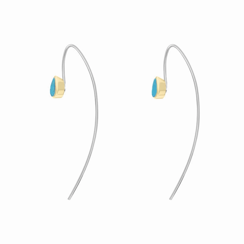 9ct Yellow Gold Sterling Silver Turquoise Stepping Stones 5x7mm Pear Drop Hook Earrings