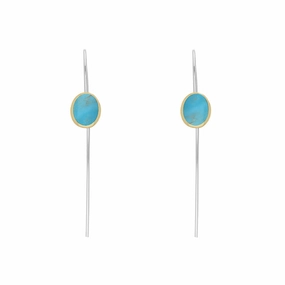 9ct Yellow Gold Sterling Silver Turquoise Stepping Stones 6x8mm Oval Hook Earrings