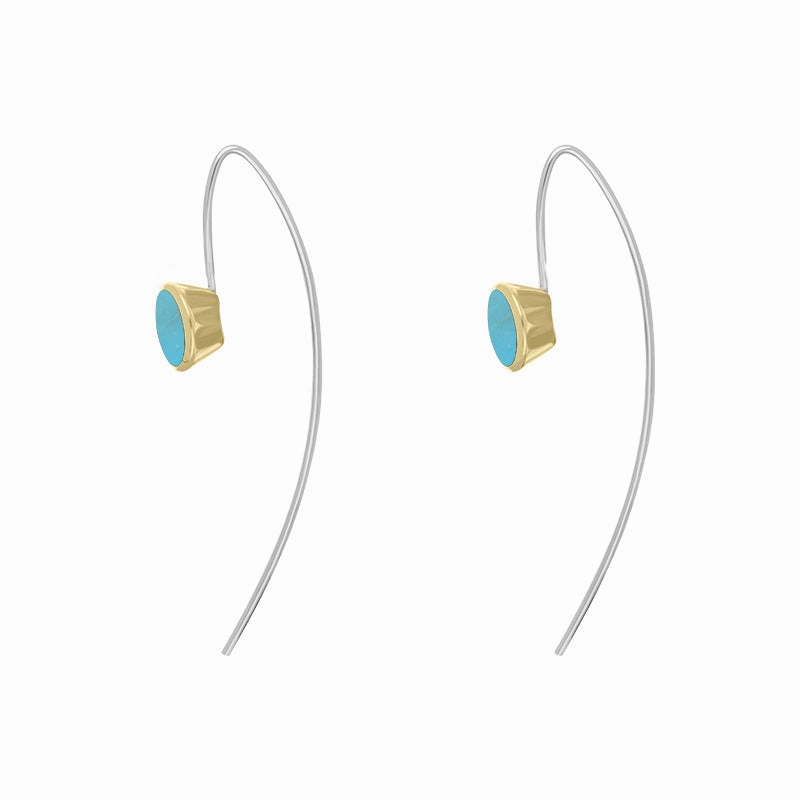 9ct Yellow Gold Sterling Silver Turquoise Stepping Stones 6x8mm Oval Hook Earrings