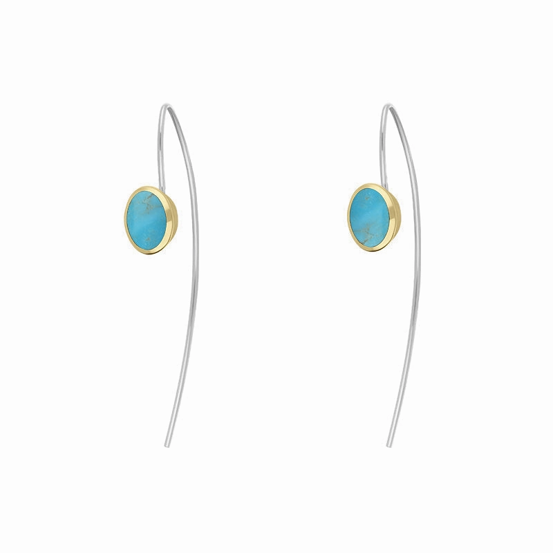 9ct Yellow Gold Sterling Silver Turquoise Stepping Stones 6x8mm Oval Hook Earrings