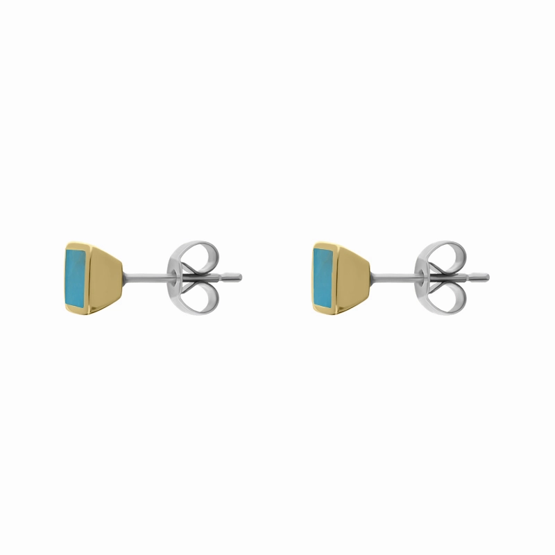 9ct Yellow Gold Sterling Silver Turquoise Stepping Stones Square Stud Earrings