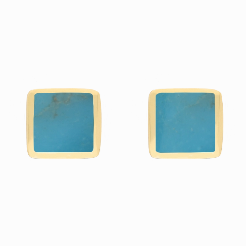 9ct Yellow Gold Sterling Silver Turquoise Stepping Stones Square Stud Earrings
