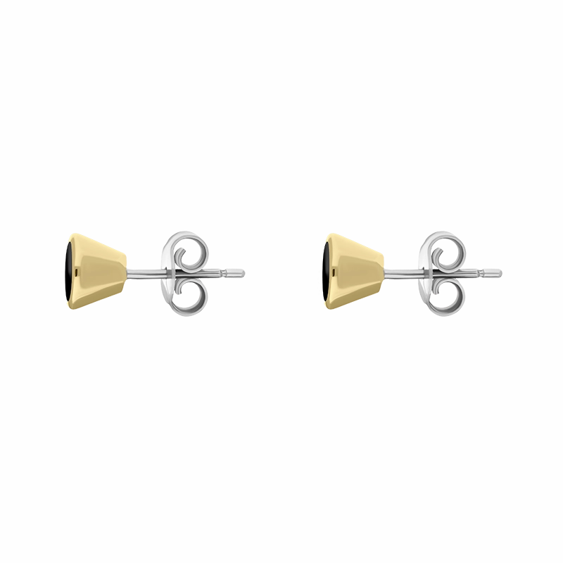 9ct Yellow Gold Sterling Silver Whitby Jet Stepping Stones 5mm Round Stud Earrings