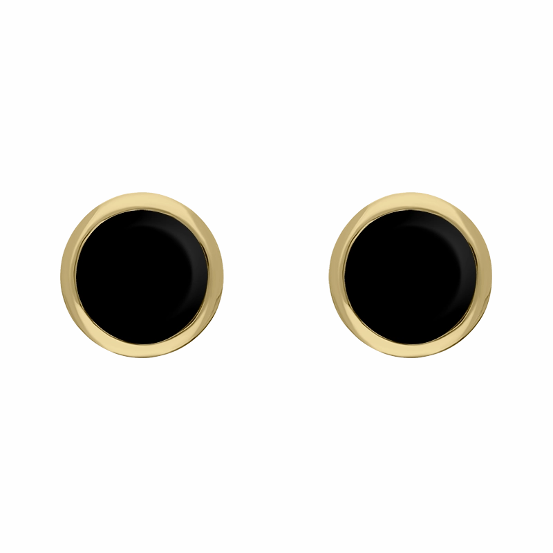 9ct Yellow Gold Sterling Silver Whitby Jet Stepping Stones 5mm Round Stud Earrings