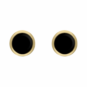 9ct Yellow Gold Sterling Silver Whitby Jet Stepping Stones 5mm Round Stud Earrings