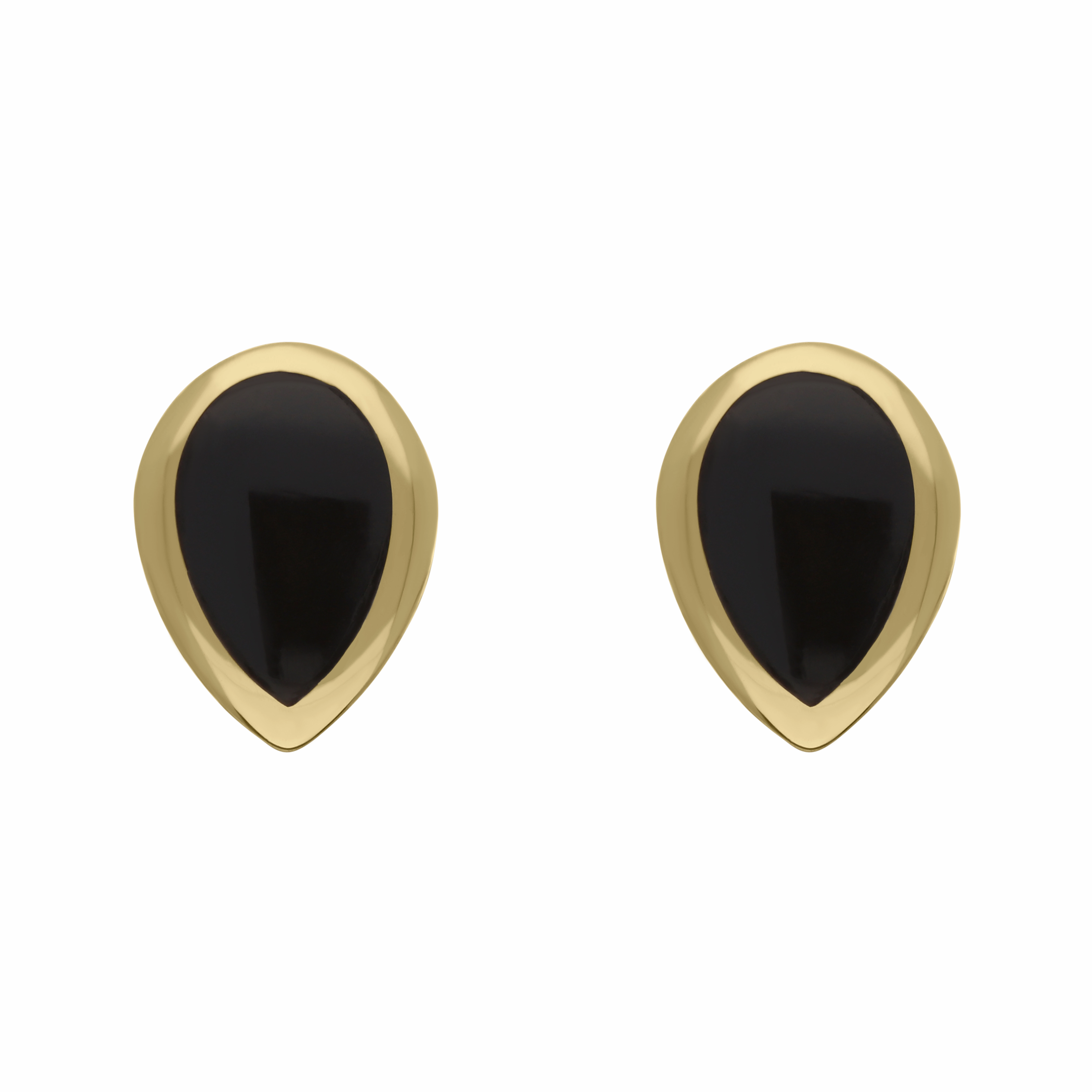 9ct Yellow Gold Sterling Silver Whitby Jet Stepping Stones 5x7mm Pear Stud Earrings