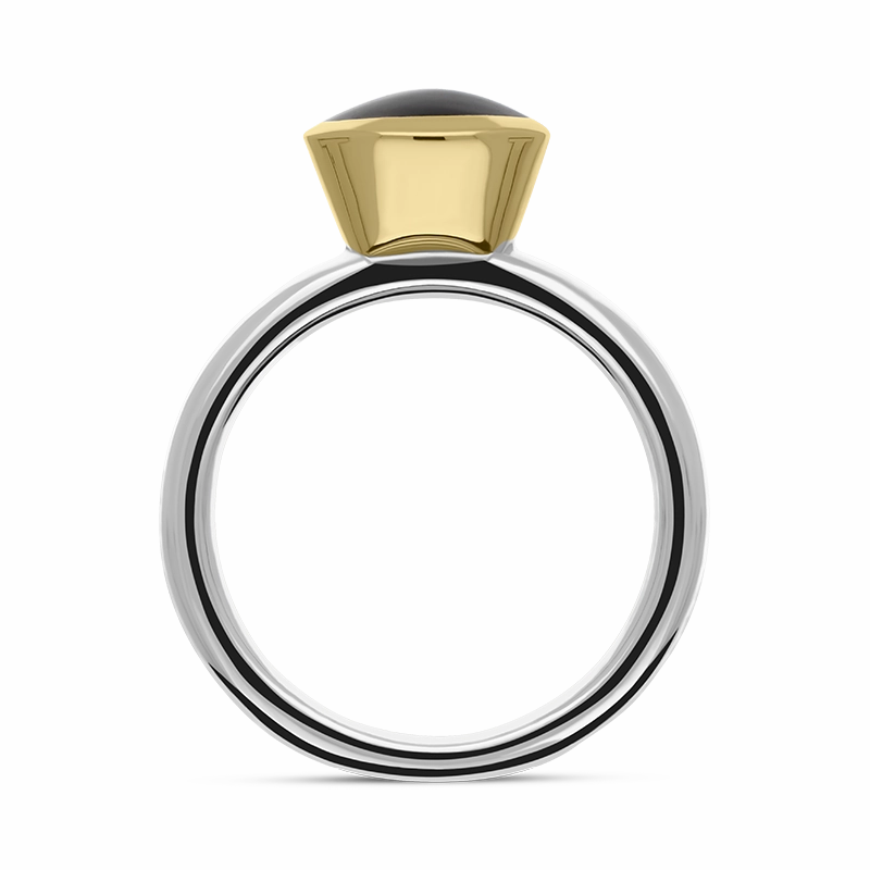 9ct Yellow Gold Sterling Silver Whitby Jet Stepping Stones 6x8mm Oval Bezel Set Ring