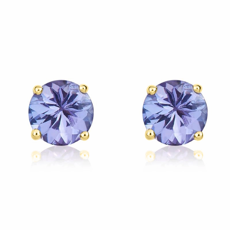 9ct Yellow Gold Tanzanite 5mm Round Claw Set Pendant and Stud Earrings Set