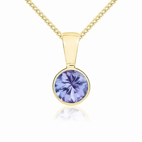 9ct Yellow Gold Tanzanite 5mm Round Rub Over Set Pendant