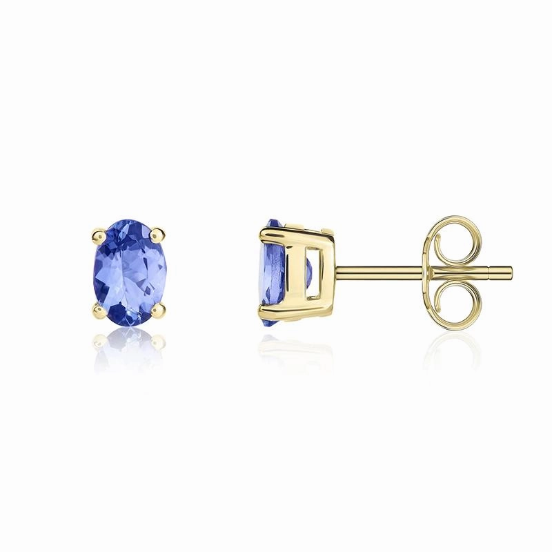 9ct Yellow Gold Tanzanite 6x4mm Oval Claw Set Stud Earrings